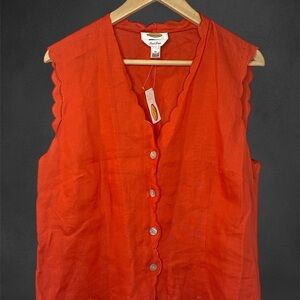 Talbot’s 100% Irish Linen Cora Sleeveless Button-Up Scalloped Edge Vest